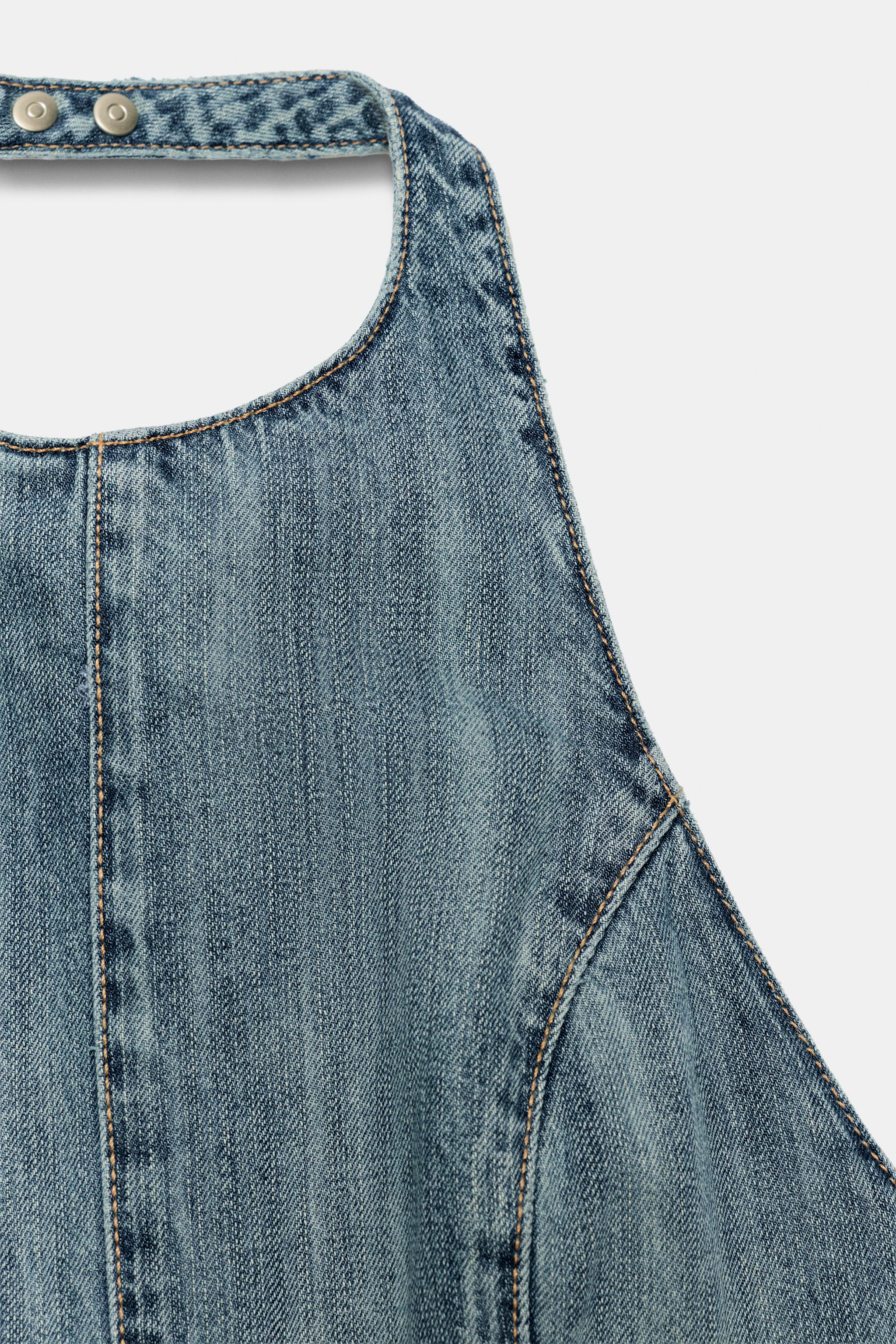 TRF HALTER DENIM SHORT JUMPSUIT